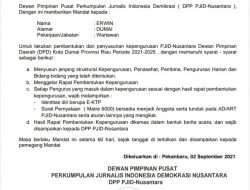 Erwin Resmi Menerima Mandat DPD Kota Dumai, Ini Pinta Ketua Umum DPP PJID-Nusantara